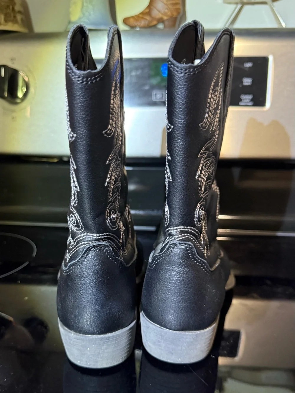 Deer Stags Ranch Boots Kids unisex Size 2M Black Western Cowboy Faux Leather